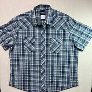 WRANGLER Men’s 2XL Short Sleeve, Snap Button Down, Plaid Western‎ Shirt